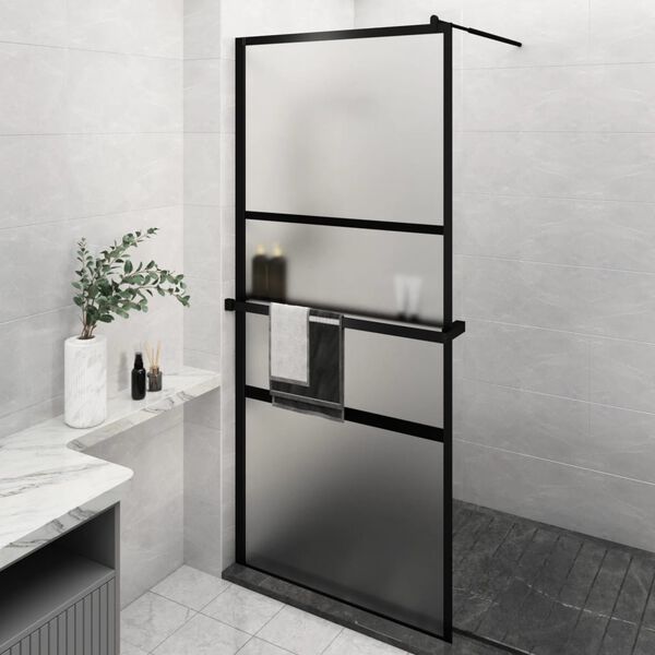 vidaXL Paroi de douche avec &eacute;tag&egrave;re Noir 90x195 cm Verre ESG&Aluminium