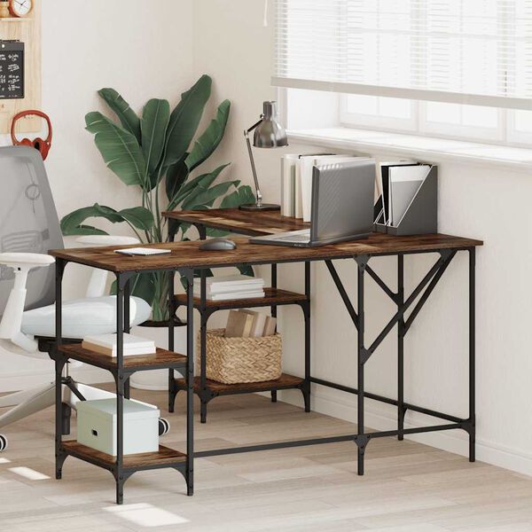 vidaXL Bureau chêne fumé 139x139x75 cm bois d'ingénierie