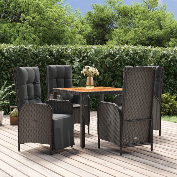 vidaXL Ensemble &agrave; manger de jardin coussins 5pcs Noir R&eacute;sine tress&eacute;e
