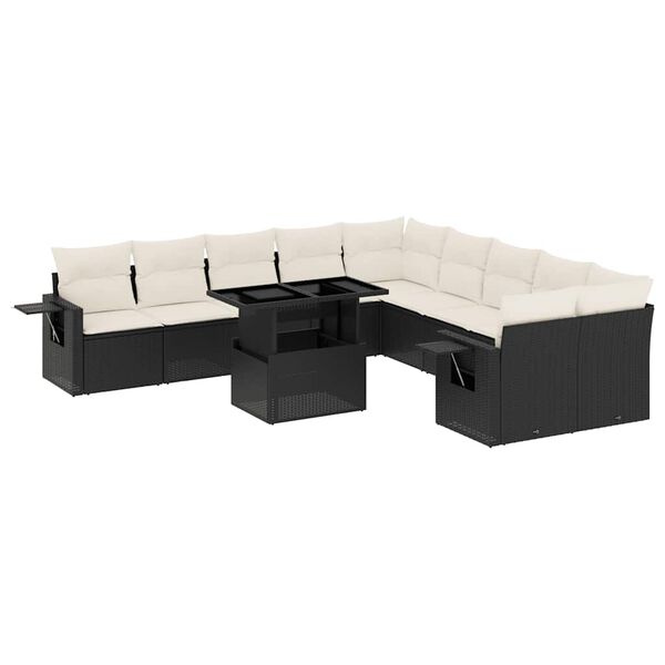 vidaXL Salon de jardin 11 pcs avec coussins noir r&eacute;sine tress&eacute;e