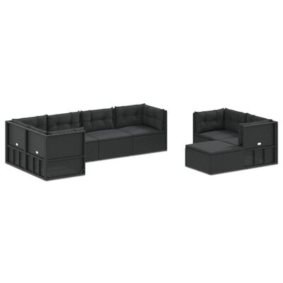 vidaXL Salon de jardin 8 pcs avec coussins noir résine tressée