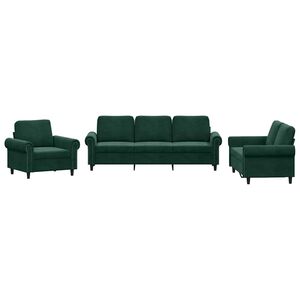 vidaXL Ensemble de canap&eacute;s 3 pcs avec coussins Vert fonc&eacute; Velours