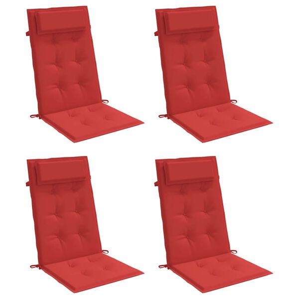 vidaXL Coussins de chaise &agrave; dossier haut lot de 4 rouge tissu oxford