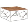 vidaXL Table basse argenté acier inoxydable et bois massif d'acacia