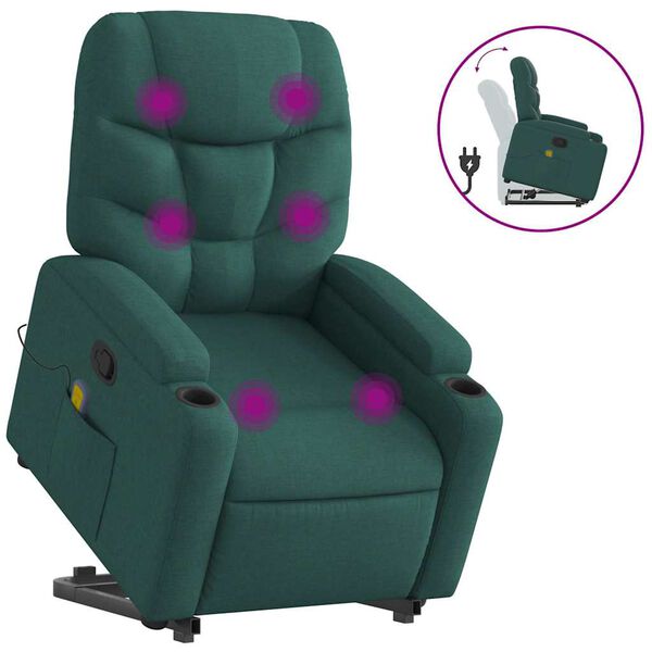 vidaXL Fauteuil inclinable de massage vert fonc&eacute; tissu