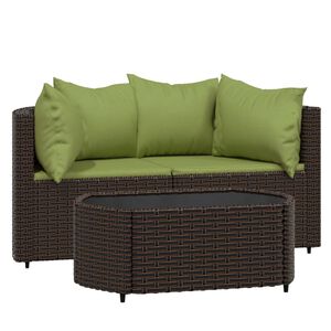 vidaXL Salon de jardin 3 pcs avec coussins marron r&eacute;sine tress&eacute;e