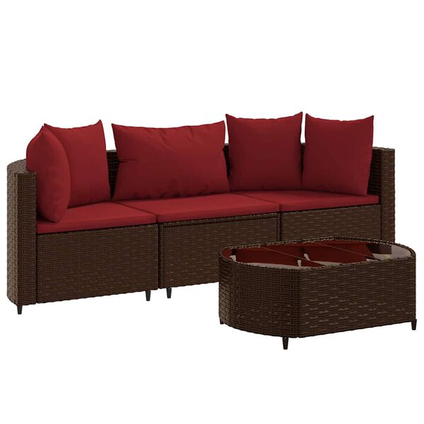 vidaXL Salon de jardin 4 pcs avec coussins marron r&eacute;sine tress&eacute;e