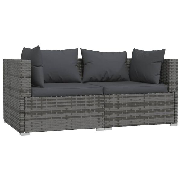 vidaXL Salon de jardin 3 pcs avec coussins Gris R&eacute;sine tress&eacute;e