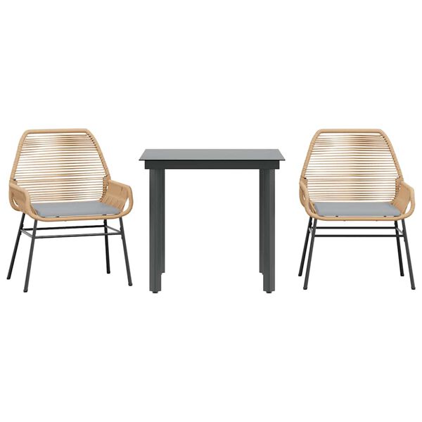 vidaXL Ensemble &agrave; manger jardin coussins 3pcs marron poly rotin verre