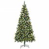 vidaXL Sapin de No&euml;l artificiel pr&eacute;-&eacute;clair&eacute; et pommes de pin 210 cm
