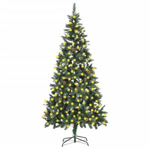 vidaXL Sapin de No&euml;l artificiel pr&eacute;-&eacute;clair&eacute; et pommes de pin 210 cm