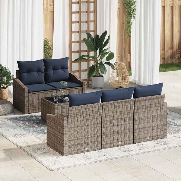 vidaXL Ensemble de Canap&eacute;s avec coussin 6 pcs Gris et marine polyrotin