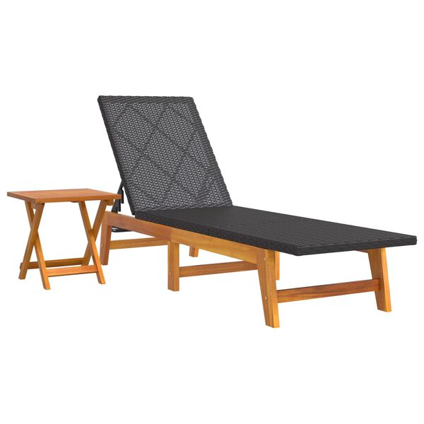 vidaXL Chaise longue avec table R&eacute;sine tress&eacute;e et bois massif d'acacia