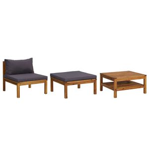 vidaXL Salon de jardin 3 pcs avec coussins gris fonc&eacute; Bois d'acacia