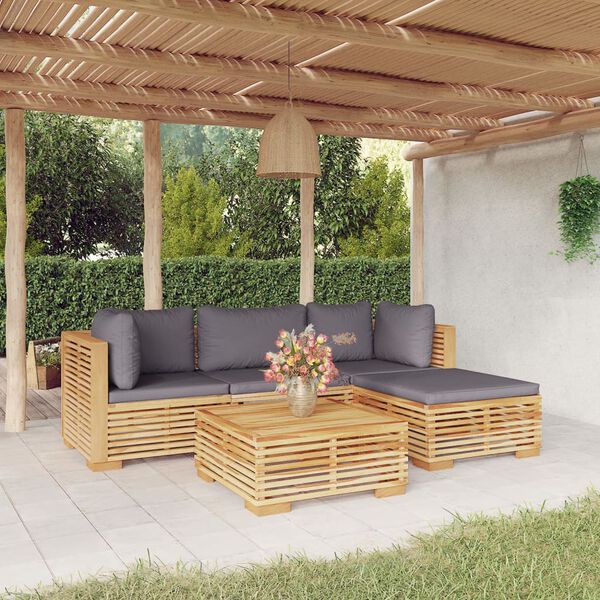 vidaXL Salon de jardin 5 pcs avec coussins Bois de teck solide