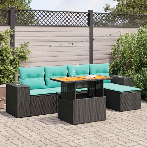 vidaXL Salon de jardin 6 pcs avec coussins noir r&eacute;sine tress&eacute;e
