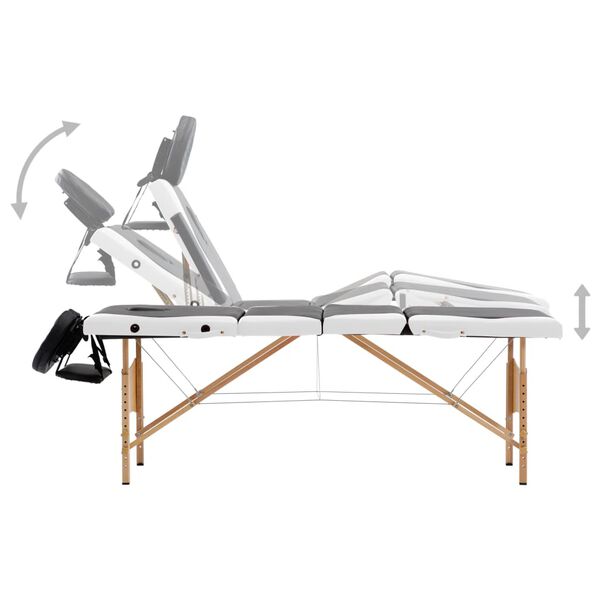 vidaXL Table de massage pliable 4 zones Bois Noir et blanc