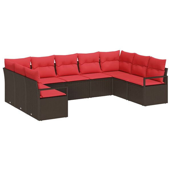 vidaXL Ensemble de Canapés avec coussin 9 pcs Marron polyrotin