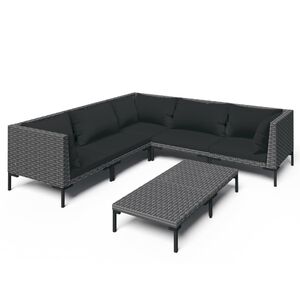 vidaXL Salon de jardin 6 pcs avec coussins R&eacute;sine tress&eacute;e Gris fonc&eacute;