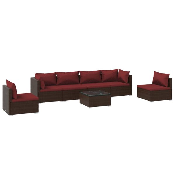vidaXL Salon de jardin 7 pcs avec coussins R&eacute;sine tress&eacute;e Marron