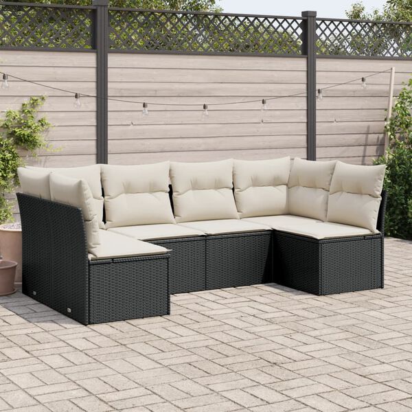 vidaXL Salon de jardin 6 pcs avec coussins noir r&eacute;sine tress&eacute;e