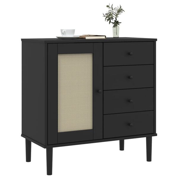 vidaXL Buffet SENJA aspect rotin noir 80x40x80 cm bois massif de pin