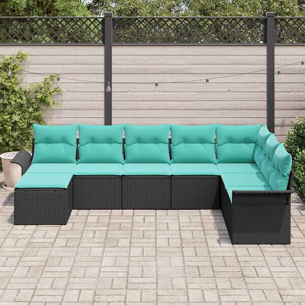 vidaXL Ensemble de canapé de jardin avec coussin 8 pcs Noir polyrotin