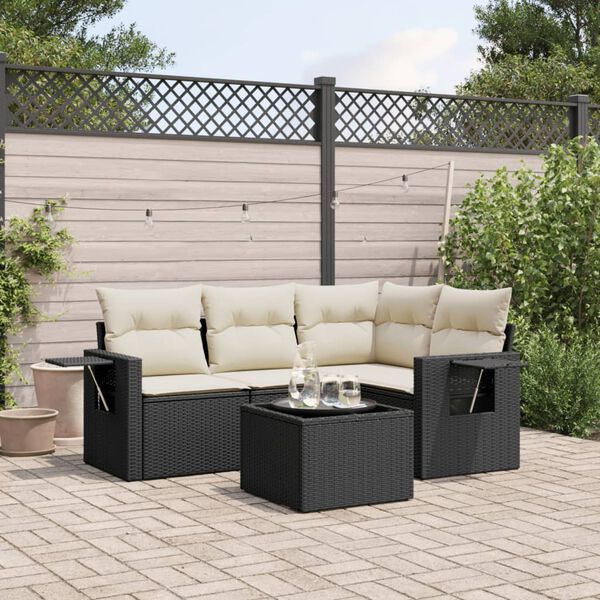 vidaXL Salon de jardin 5 pcs avec coussins noir r&eacute;sine tress&eacute;e