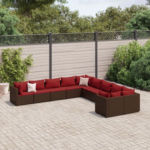 vidaXL Salon de jardin 10 pcs avec coussins marron r&eacute;sine tress&eacute;e