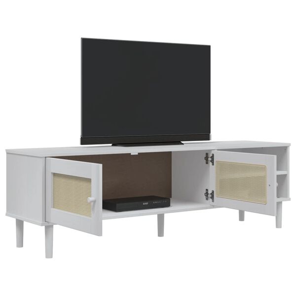 vidaXL Meuble TV SENJA aspect rotin blanc 158x40x49cm bois massif pin