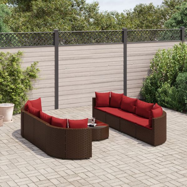 vidaXL Salon de jardin avec coussins 9 pcs marron r&eacute;sine tress&eacute;e
