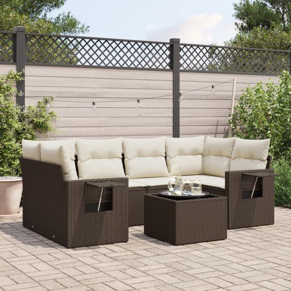 vidaXL Salon de jardin avec coussins 7 pcs marron résine tressée