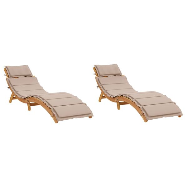 vidaXL Chaises longues avec coussins lot de 2 taupe bois massif acacia
