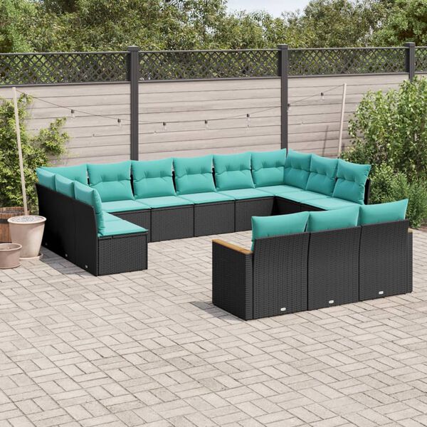 vidaXL Salon de jardin avec coussins 13 pcs noir r&eacute;sine tress&eacute;e