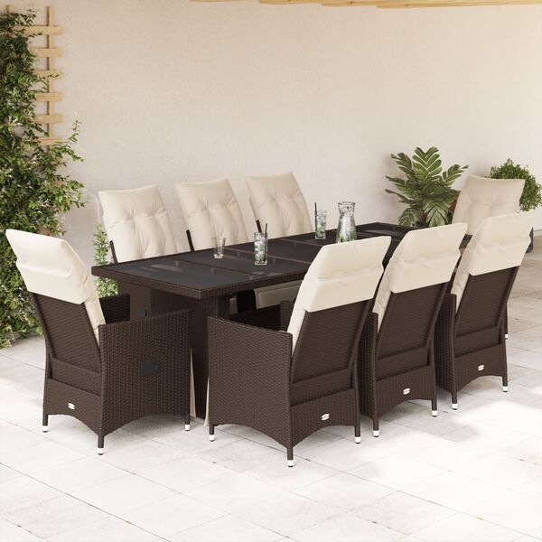 vidaXL Ensemble de bistro de jardin 9 pcs coussins marron poly rotin