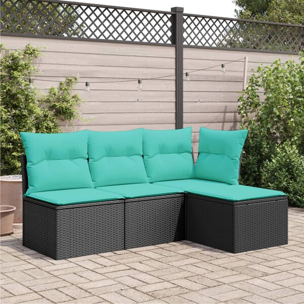 vidaXL Tabouret de jardin avec coussin noir 55x55x37 cm r&eacute;sine tress&eacute;e