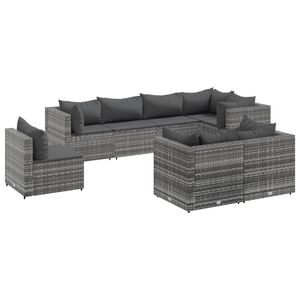 vidaXL Salon de jardin 8 pcs avec coussins Gris R&eacute;sine tress&eacute;e