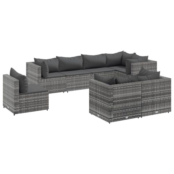 vidaXL Salon de jardin 8 pcs avec coussins Gris R&eacute;sine tress&eacute;e