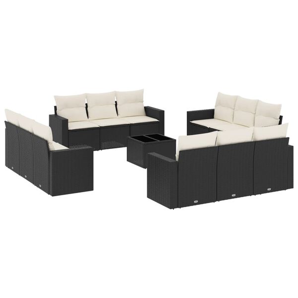 vidaXL Salon de jardin avec coussins 13 pcs noir r&eacute;sine tress&eacute;e