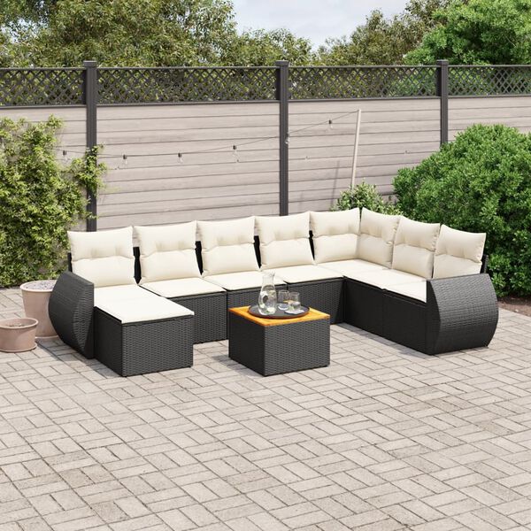 vidaXL Salon de jardin 9 pcs avec coussins noir r&eacute;sine tress&eacute;e