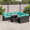 vidaXL Salon de jardin avec coussins 9pcs noir r&eacute;sine tress&eacute;e acacia