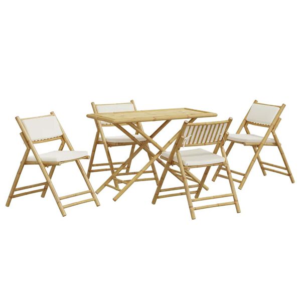 vidaXL Ensemble de bistro pliante 5 pcs et coussins blanc crème bambou