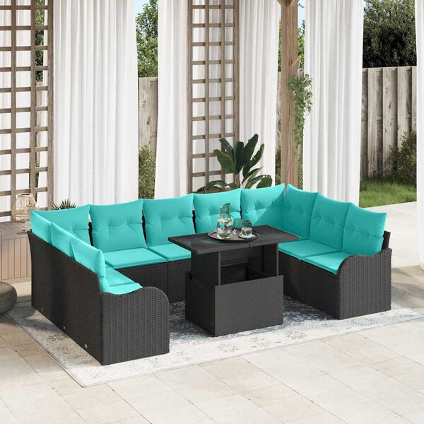 vidaXL Ensemble de canap&eacute; de jardin 10 pcs Noir Poly Rattan