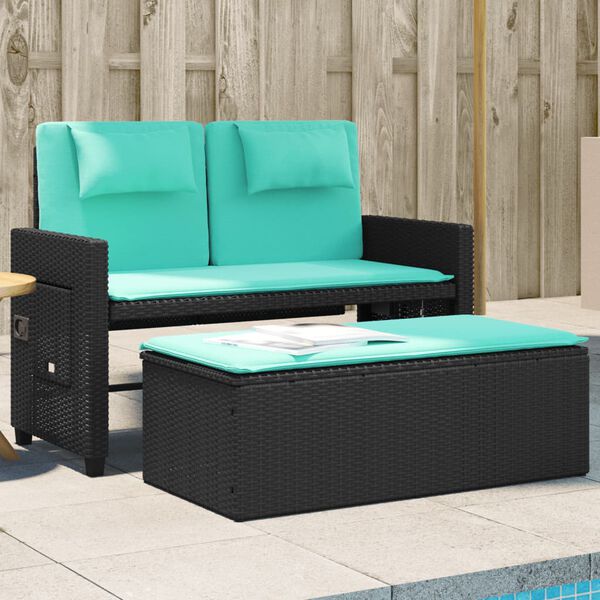 vidaXL Banc inclinable de jardin avec coussins noir résine tressée