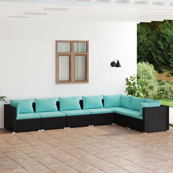 vidaXL Salon de jardin 7 pcs avec coussins R&eacute;sine tress&eacute;e Noir