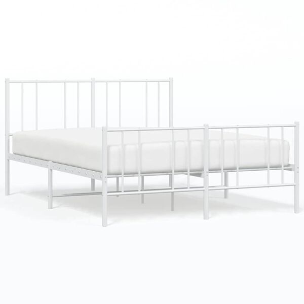 vidaXL Cadre de lit métal sans matelas et pied de lit blanc 135x190 cm