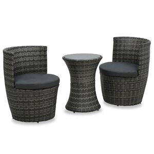 vidaXL Ensemble de bistro 3 pcs avec coussins Résine tressée Gris
