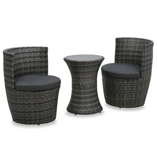 vidaXL Ensemble de bistro 3 pcs avec coussins Résine tressée Gris