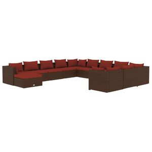 vidaXL Salon de jardin 12 pcs avec coussins R&eacute;sine tress&eacute;e Marron