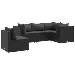 vidaXL Salon de jardin 5 pcs avec coussins Noir R&eacute;sine tress&eacute;e